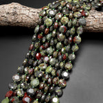 Natural Dragon Blood Jasper Faceted Coin 12mm Beads Earthy Red Green Stone 15.5" Strand