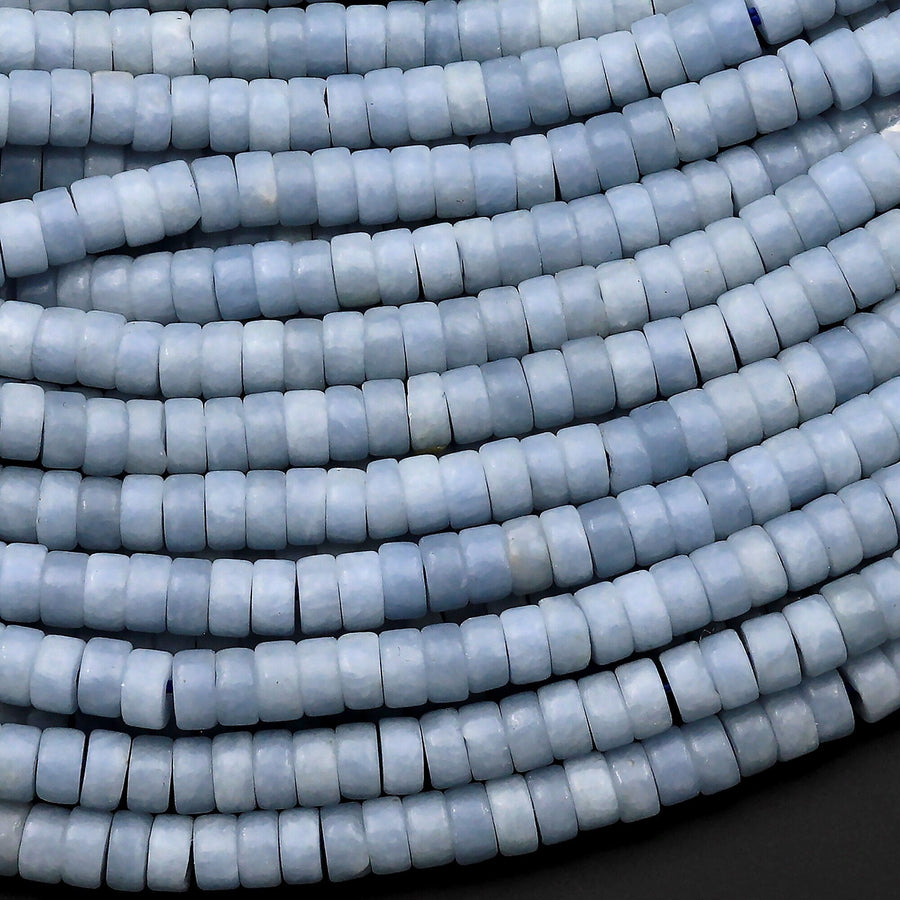 Natural Blue Angelite 4mm Heishi Rondelle Beads 15.5" Strand
