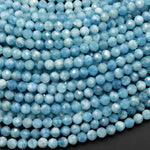 AAA Faceted Natural Blue Aquamarine 4mm Round Beads Micro Laser Diamond Cut Gemstone 15.5" Strand
