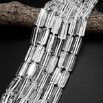 Natural Rock Crystal Quartz Beads Faceted Tube Long Hexagon Cylinder 15.5" Strand