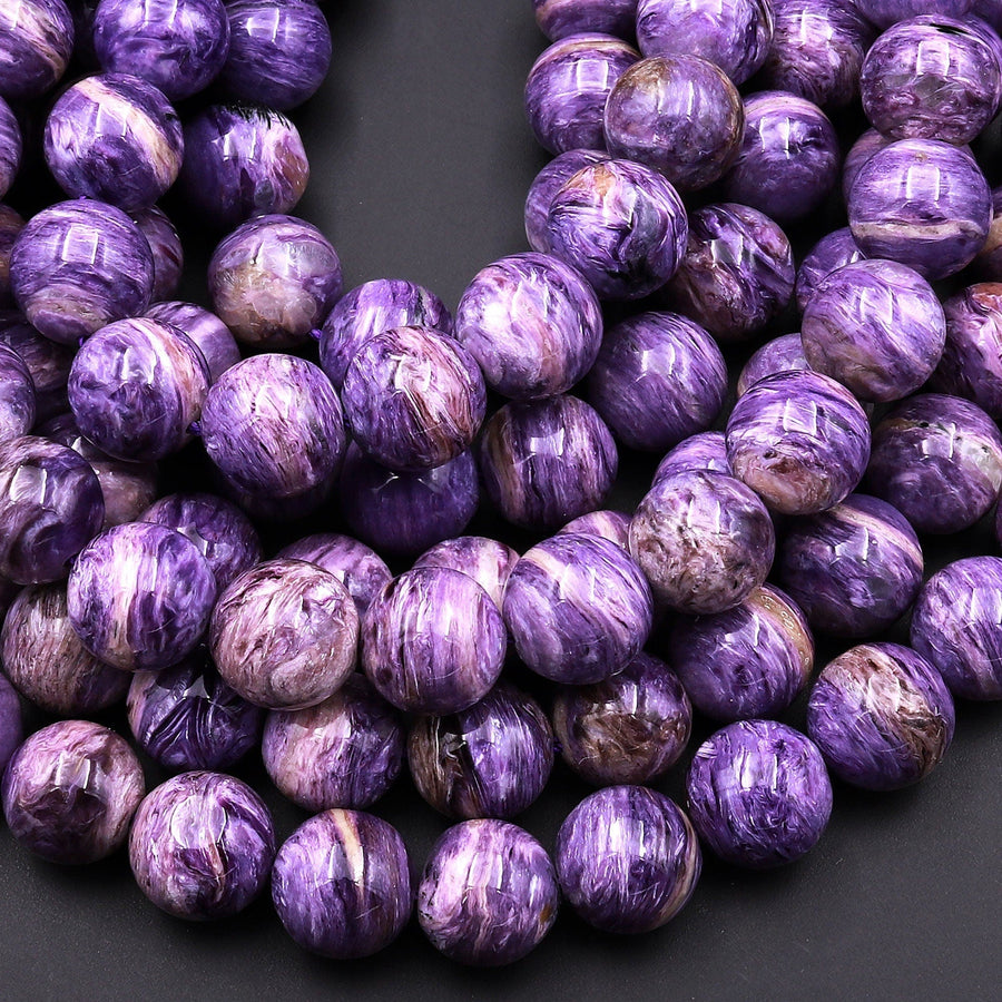 AAA Natural Russian Charoite 10mm 12mm Round Beads Rich Purple Charoite High Quality Gemstone Beads 15.5" Strand