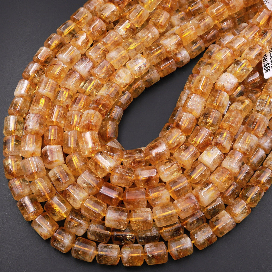 Natural Golden Citrine Cylinder Beads Gemstone Birthstone 15.5" Strand