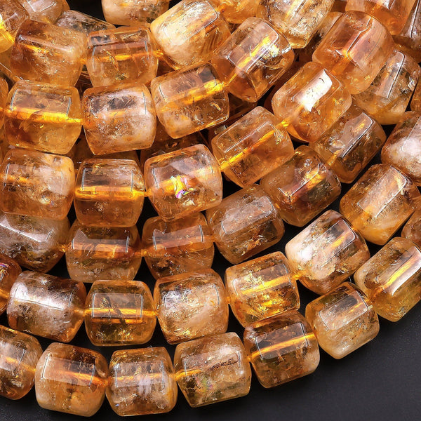 Natural Golden Citrine Cylinder Beads Gemstone Birthstone 15.5" Strand