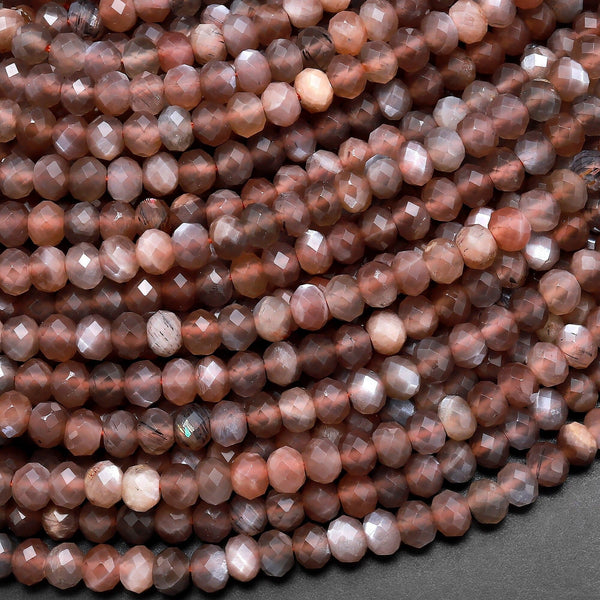 AAA Rare Faceted Natural Mauve Chocolate Moonstone 4mm Rondelle Gemstone Beads 15.5" Strand