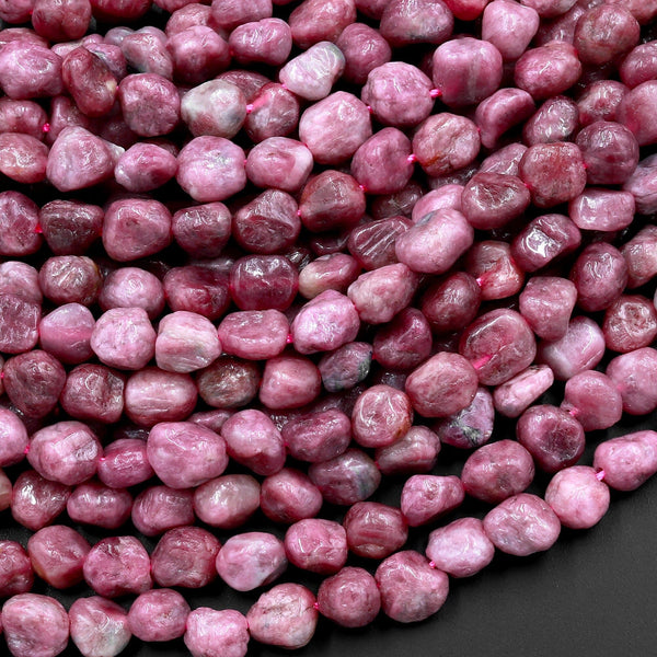 Natural Pink Tourmaline Freeform Small Pebble Nugget Beads Gemstone 15.5" Strand