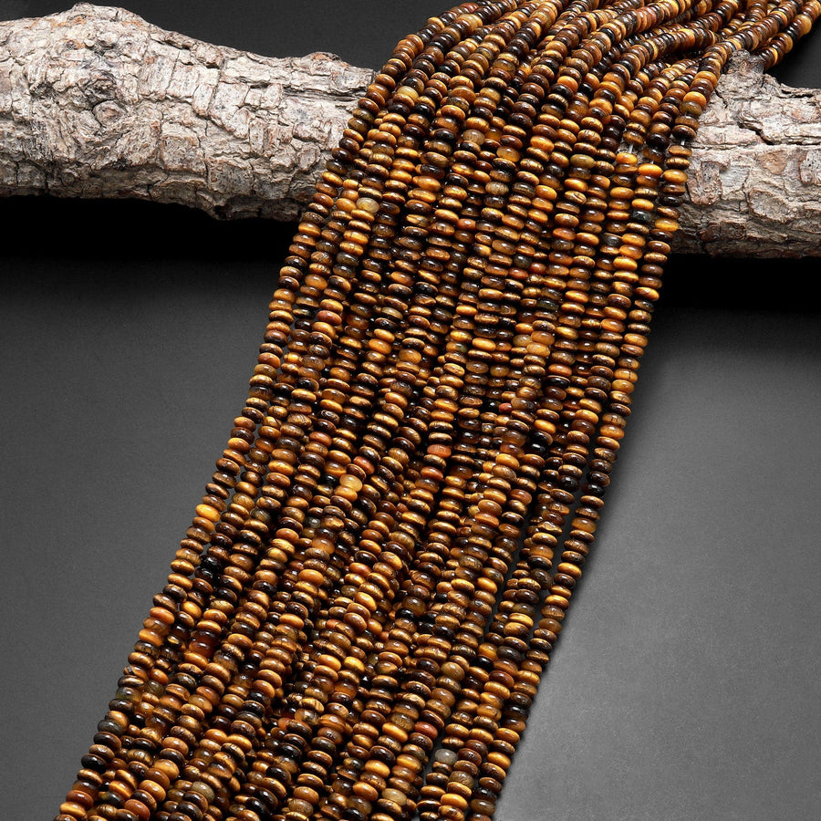 Natural Tiger's Eye Beads 4mm Smooth Rondelle 15.5" Strand