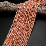 Micro Faceted Natural Sunstone Round Beads 5mm Sparkling Diamond Cut Gemstone 15.5" Strand