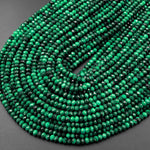 AAA Micro Faceted Natural Green Malachite Rondelle Beads 4mm Laser Diamond Cut Gemstone 15.5" Strand