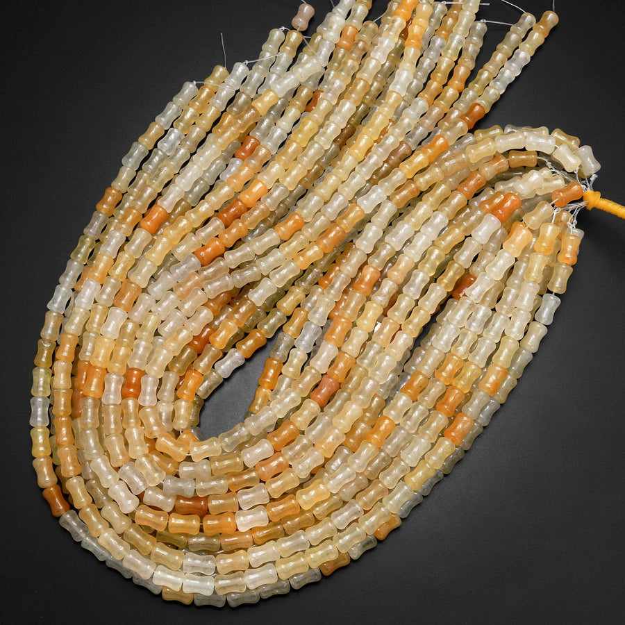 AAA Extra Translucent Natural Yellow Aventurine Tube Cylinder Beads Carved Bamboo Stem 15.5" Strand