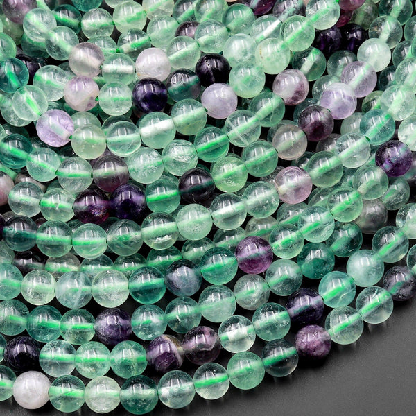 Natural Fluorite Beads 4mm 6mm 8mm 10mm Smooth Round Purple Green Gemstone 15.5" Strand