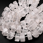Huge Phenomenal Matte Faceted Natural Rock Quartz Beads Center Drilled Rondelle Hexagon Wheel 15.5" Strand