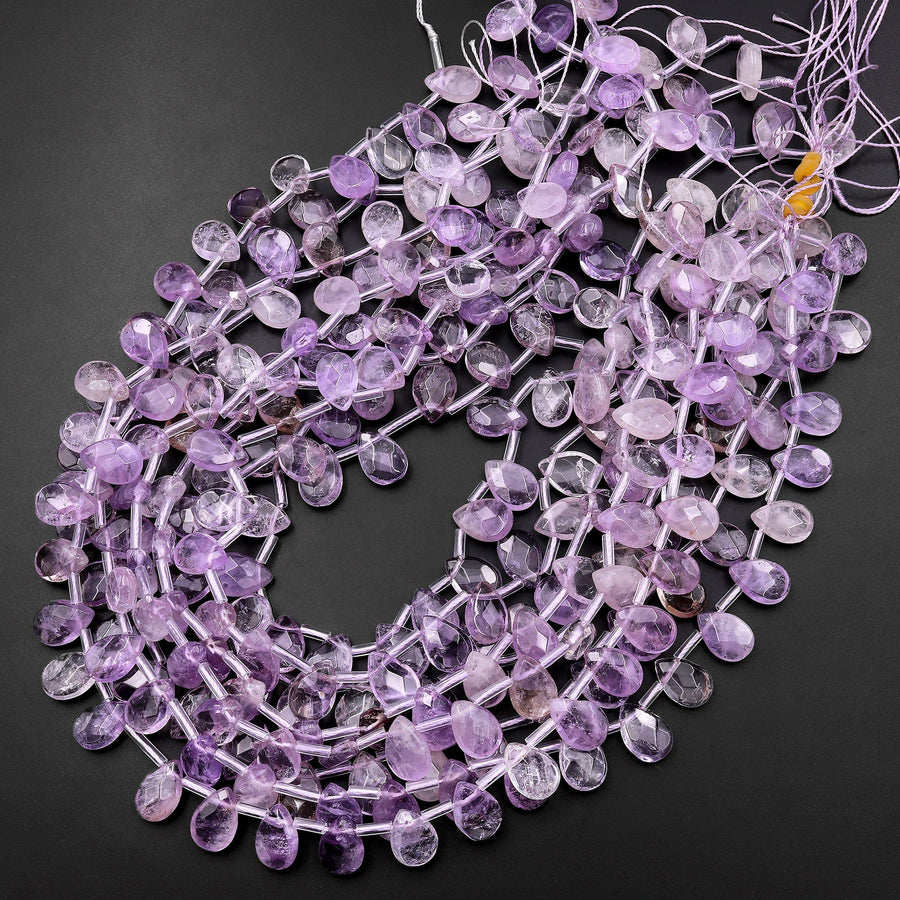 Natural Lilac Purple Amethyst Faceted Teardrop Beads Good for Earrings 15.5" Strand