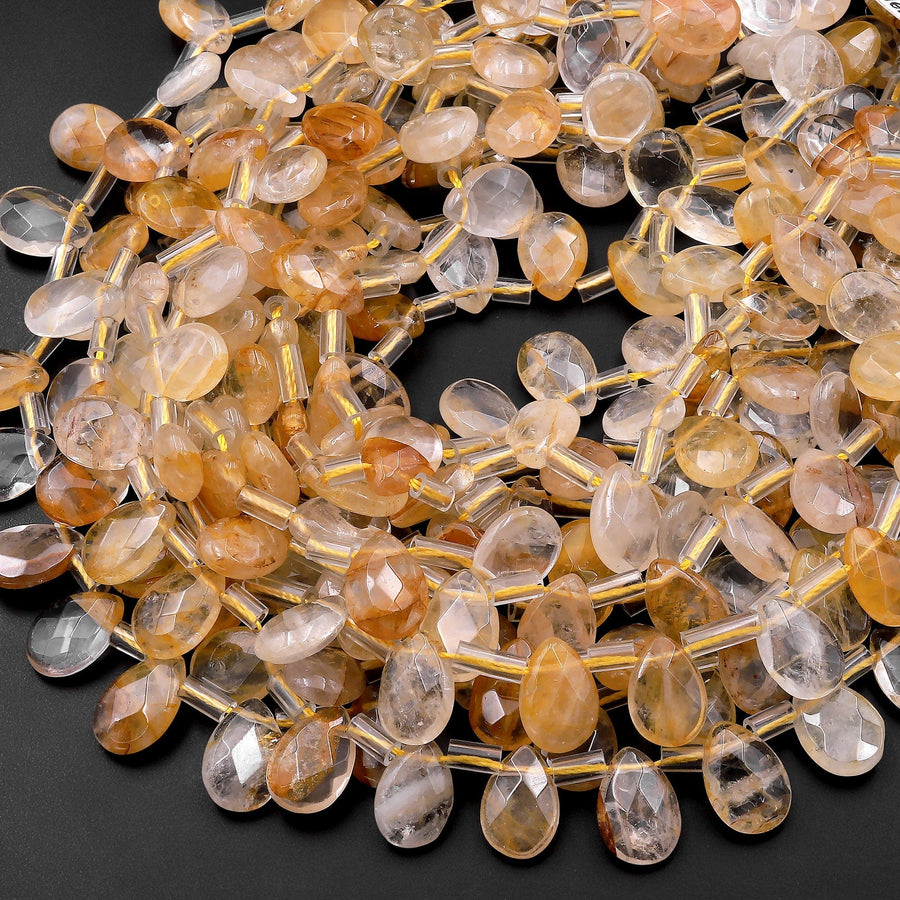 Natural Golden Yellow Healer Quartz Faceted Teardrop Beads Good for Earrings 15.5" Strand