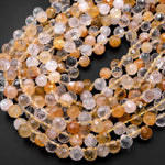 Natural Golden Healer Quartz Faceted Rounded Teardrop Briolette Beads Super Clear Gemstone 15.5" Strand