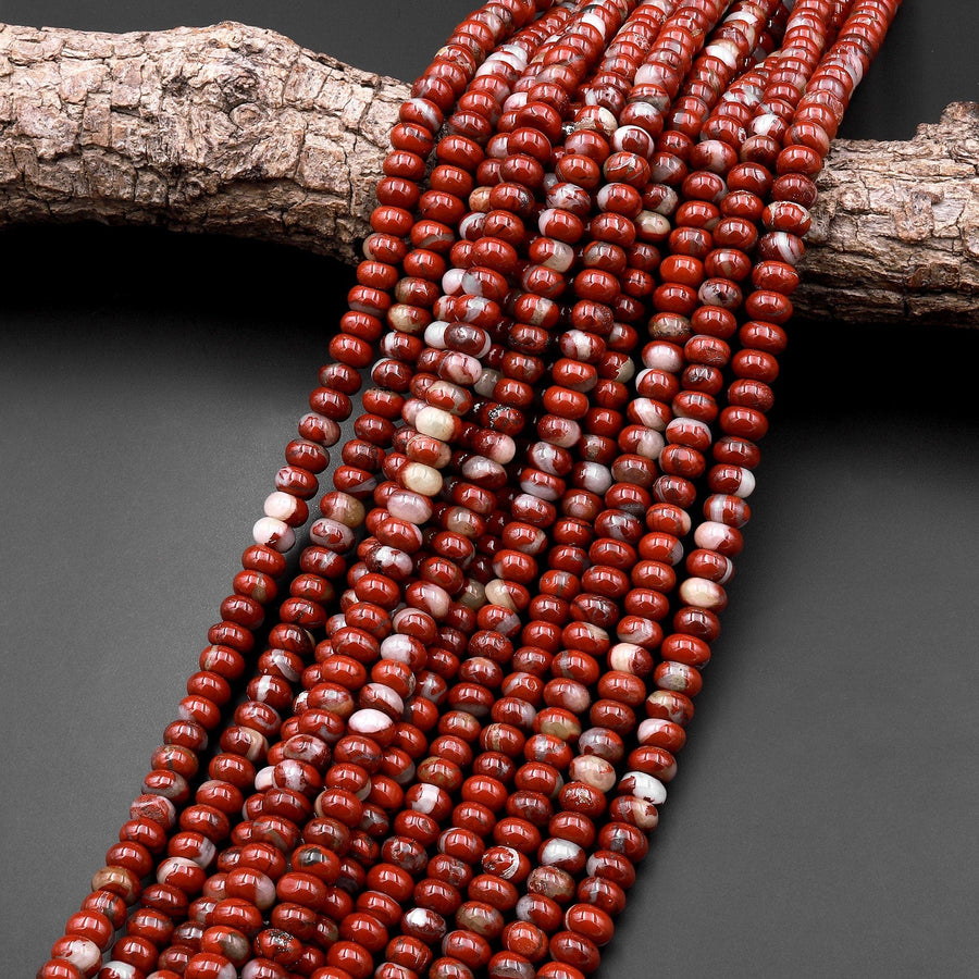 Natural Red Brecciated Jasper Quartz Streaks 6mm 8mm Rondelle Beads 15.5" Strand