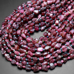 Gemmy Natural Reddish Pink Tourmaline Freeform Pebble Nugget Beads Gemstone 15.5" Strand
