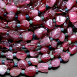 Gemmy Natural Reddish Pink Tourmaline Freeform Pebble Nugget Beads Gemstone 15.5" Strand