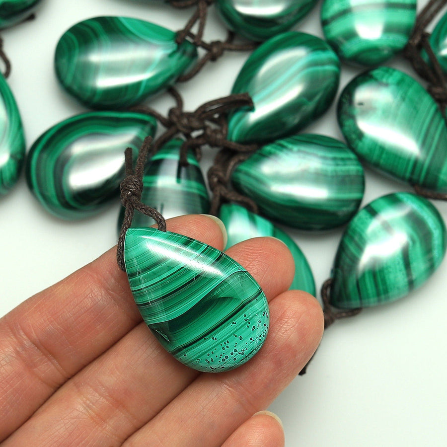 AAA+ Natural Malachite Pendant Side Drilled Teardrop Focal Gemstone Bead