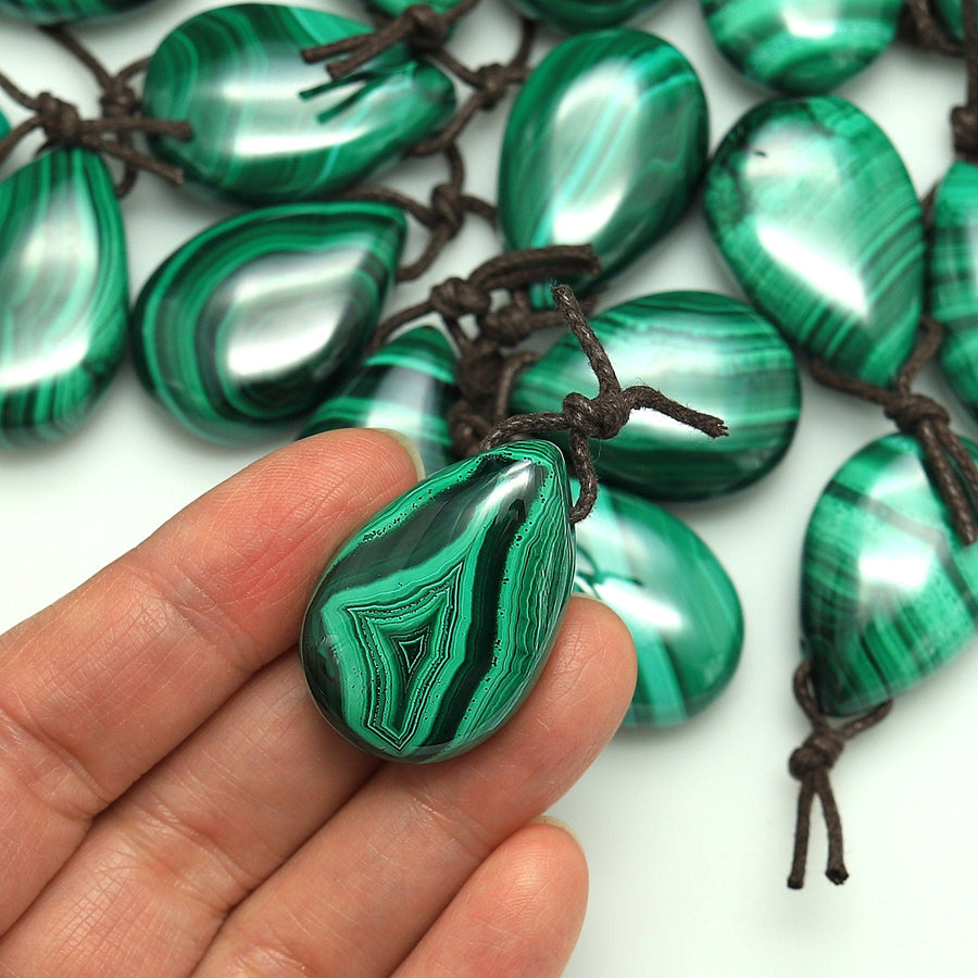 AAA+ Natural Malachite Pendant Side Drilled Teardrop Focal Gemstone Bead