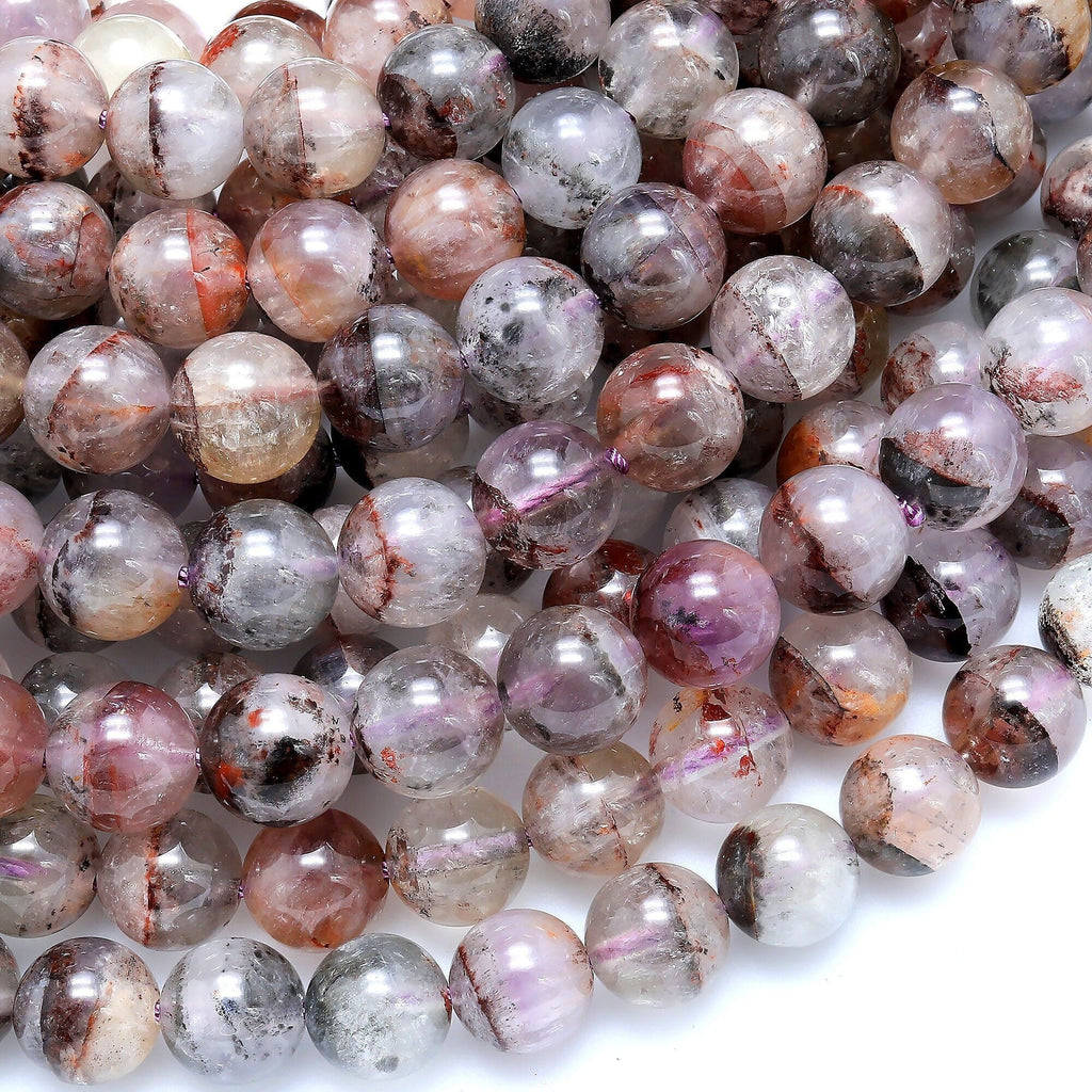 Rare Natural Auralite 23 Cacoxenite Gemstone 6mm 8mm 10mm 12mm 14mm 16mm Round Beads Powerful Healing Oldest Crystal 15.5" Strand