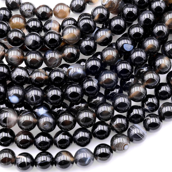 Natural Black Agate 10mm Round Beads 15.5" Strand