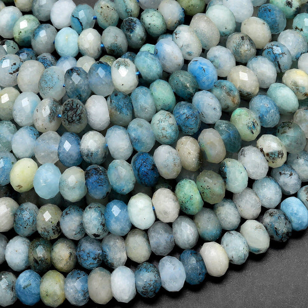 Rare Blue Azurite In Calcite Beads 7mm 8mm Rondelle Beads from Pakistan Afghanistan Where K2 is Found 15.5" Strand