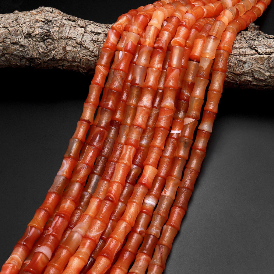 AAA Orange Gobi Agate Bamboo Stem Tube Beads 15.5" Strand