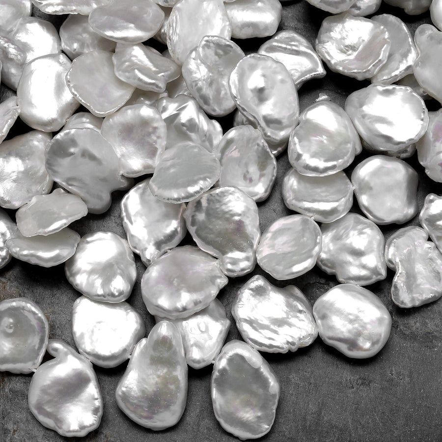 AAA White Keishi Pearl Drop Petal Top Side Drilled Real Genuine Natural Freshwater Pearl 16" Strand