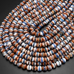 Tibetan Agate 6mm 8mm 10mm Round Beads Dzi Agate Blue Etched Line Ring Mala Antique Boho Beads 15.5" Strand