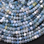 Faceted Natural Aquamarine 5mm 6mm Rondelle Beads Micro Laser Diamond Cut Real Genuine Gemstone 15.5" Strand