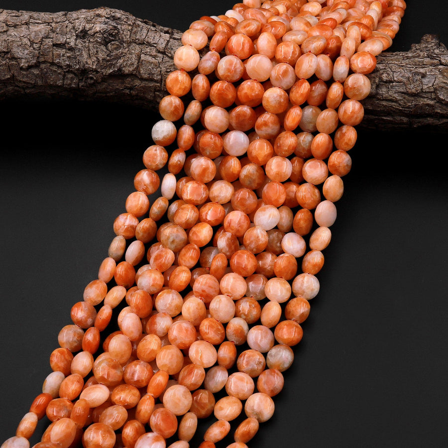 Genuine Natural Orange Calcite Beads 10mm Smooth Coin Gemstone 15.5" Strand