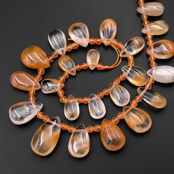 Natural Golden Hematoid Quartz Teardrop Beads Side Drilled Gemstone 15.5" Strand