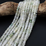 Faceted Natural Ice Mountain Jade Bamboo Stem Tube Beads Real Genuine Natural Green Jade 15.5" Strand