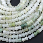 Faceted Natural Ice Mountain Jade Bamboo Stem Tube Beads Real Genuine Natural Green Jade 15.5" Strand