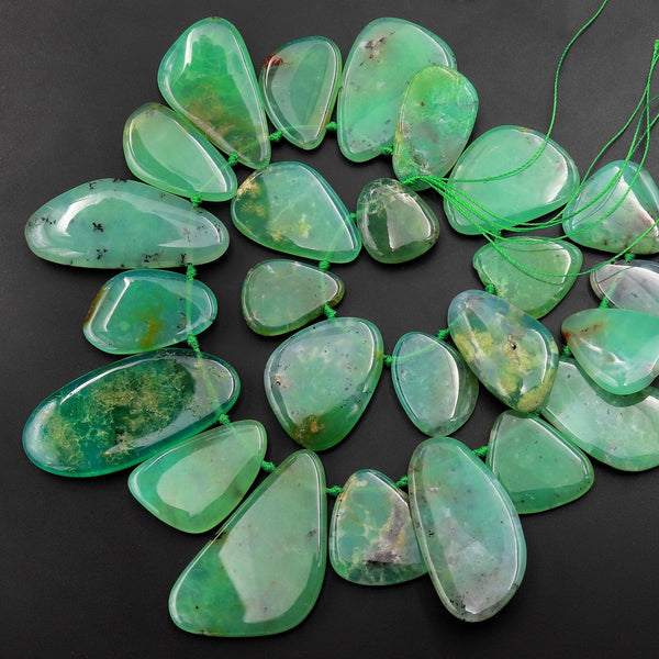 Large Natural Australian Chrysoprase Beads Freeform Teardrop Side Drilled Gemstone 15.5" Strand