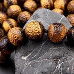 Large 2mm Hole Natural Tiger's Eye 18mm Round Beads Hand Carved Decorative Gemstone Ancient Longevity Symbol 8" Strand