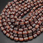 AAA Tibetan Agate Drum Beads Dzi Agate Brown Antique Wood Look Mala Antique Boho Beads 14" Strand