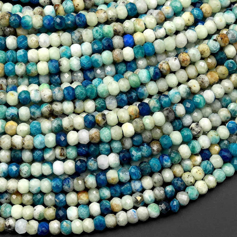 UV Reactive Faceted 4mm Natural Azurite Sodalite in Calcite Rondelle Beads Gemstone 15.5" Strand