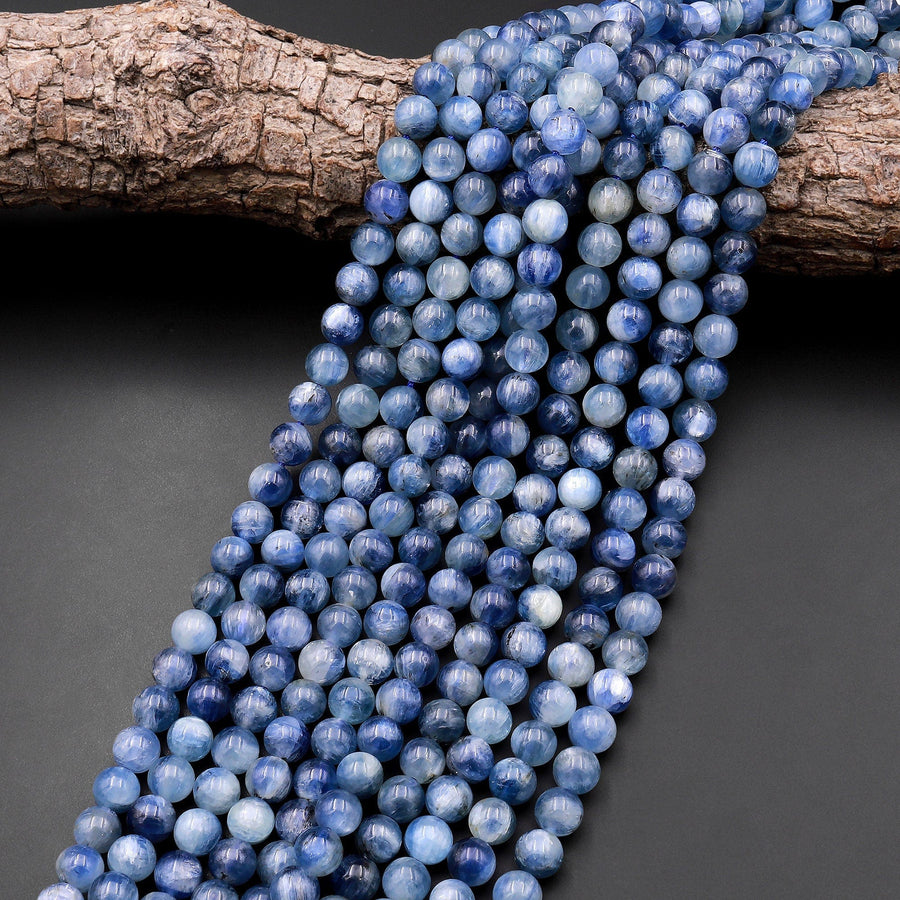 Real Genuine Natural Blue Kyanite 5mm 6mm 8mm Smooth Round Beads 15.5" Strand