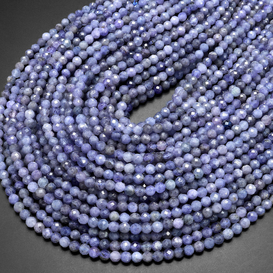Faceted Natural Tanzanite Round Beads 4mm Micro Laser Cut Real Genuine Gemstone 15.5" Strand