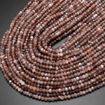 AAA Rare Faceted Natural Mauve Chocolate Moonstone 4mm Rondelle Gemstone Beads 15.5" Strand