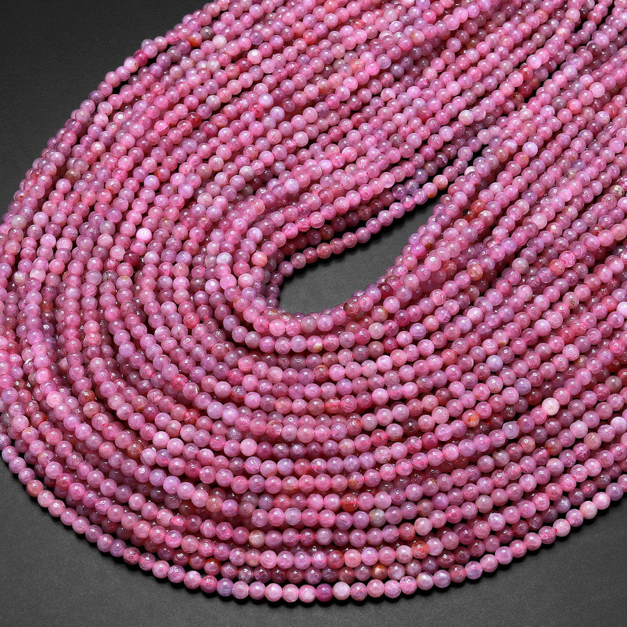 Genuine Natural Pink Ruby 2mm 3mm Smooth Round Gemstone Beads 15.5" Strand