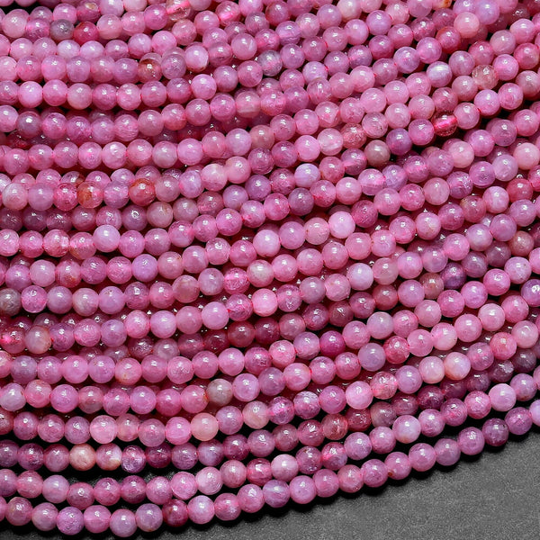 Genuine Natural Pink Ruby 2mm 3mm Smooth Round Gemstone Beads 15.5" Strand