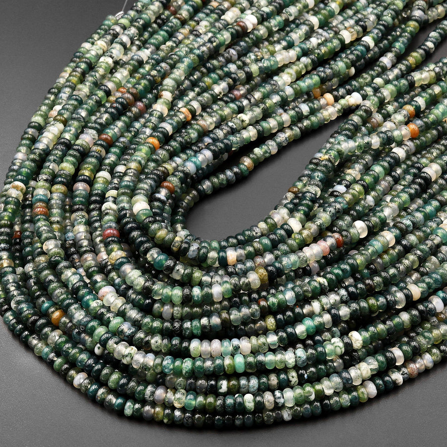 Natural Green Indian Agate Beads 4mm Smooth Rondelle 15.5" Strand