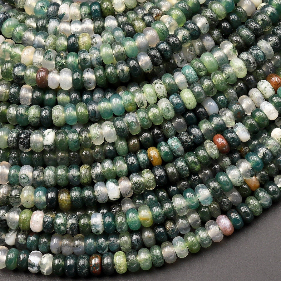 Natural Green Indian Agate Beads 4mm Smooth Rondelle 15.5" Strand