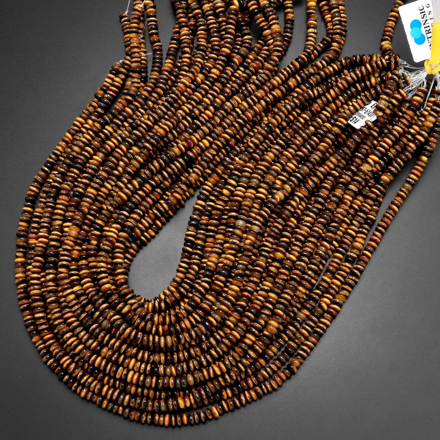 Natural Tiger's Eye Beads 4mm Smooth Rondelle 15.5" Strand