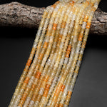 AAA Extra Translucent Natural Yellow Aventurine Tube Cylinder Beads Carved Bamboo Stem 15.5" Strand