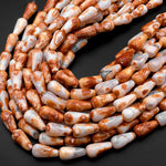 Tibetan Golden Brown Agate Teardrop Beads Dzi Spotty Pattern Antique Boho Beads 15" Strand