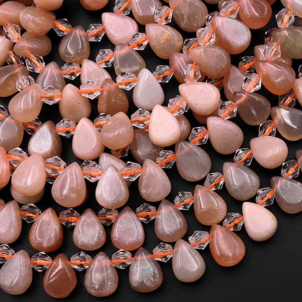 Natural Silvery Peach Moonstone Small Briolette Teardrop Beads Good for Earrings 15.5" Strand