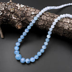 Graduated Natural Blue Aquamarine Round Beads 23" Long Finished Necklace Strand